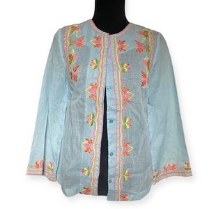 Linen Embroidered Button-Up Blouse